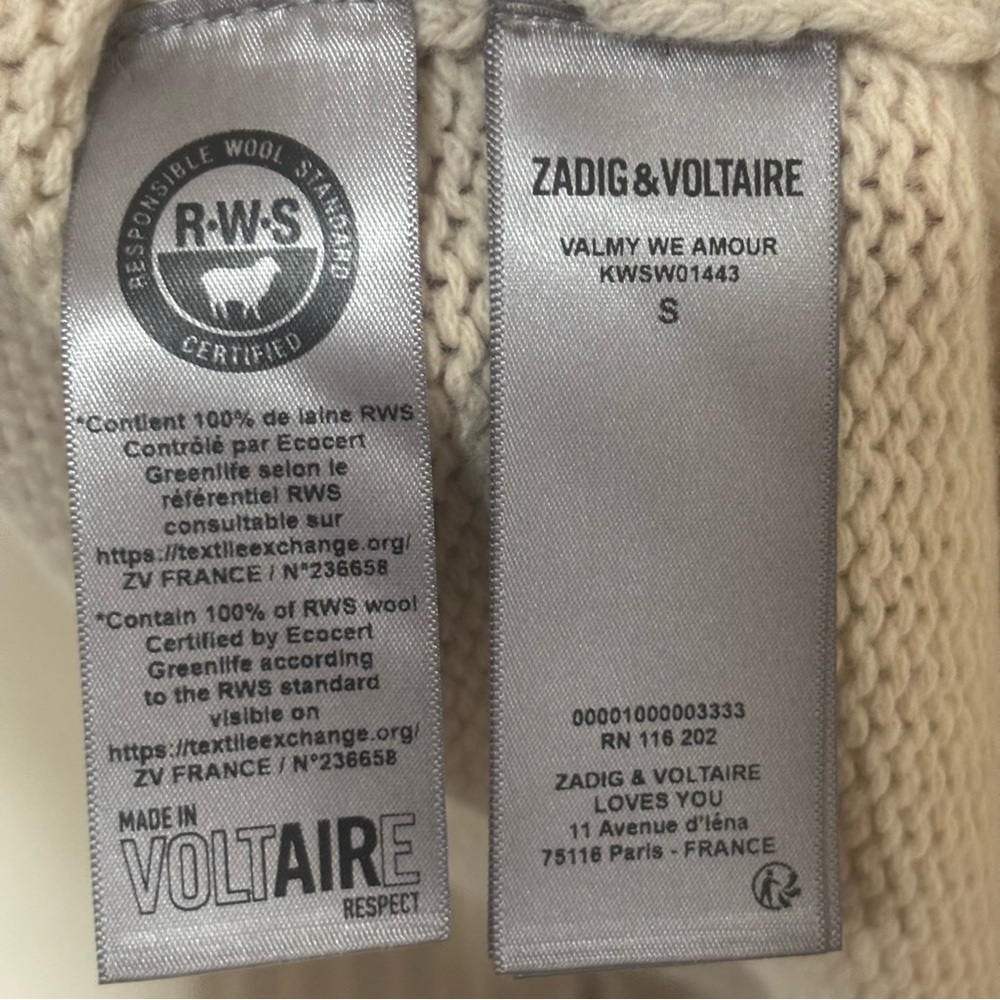 Zadig & Voltaire 100% merino wool Valmy we amour vneck sweater size S - Picture 15 of 15